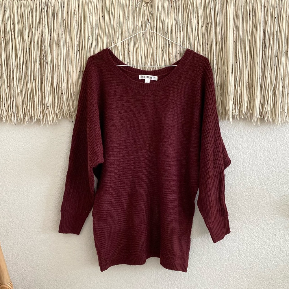 Say What? Wine Color Button Back Sweater